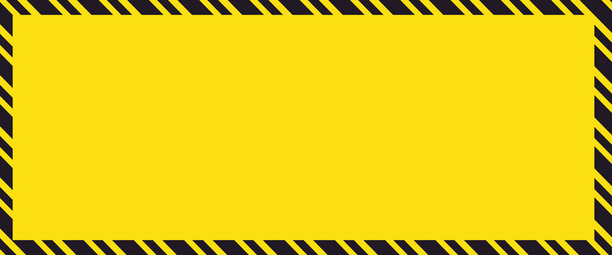 Set of caution tapes with black and yellow diagonal slashes or chevron print. Warning borders in construction work zone or crime scene. Danger, attention or forbidden signs. Vector flat illustration.