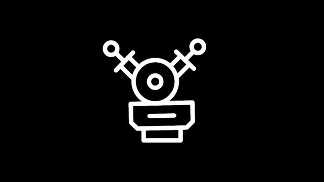 Simple white line art icon of a V-twin engine on a black background