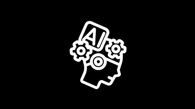 Conceptual icon representing artificial intelligence with gears and the letters AI inside a head silhouette