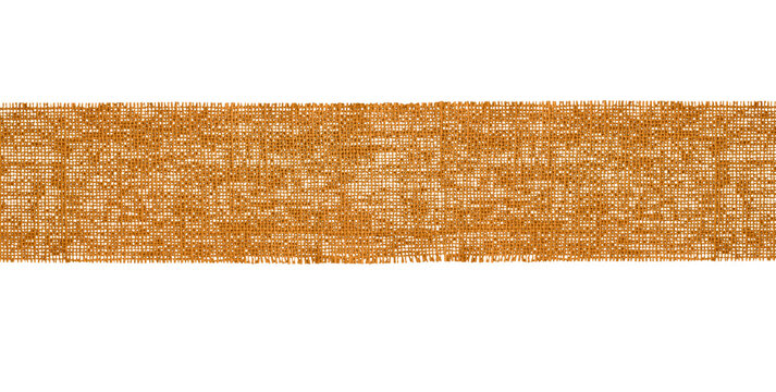 Long horizontal strip of brown burlap fabric isolated on transparent background. Natural jute hessian ribbon texture for rustic banners, eco-friendly packaging, and country-style craft design