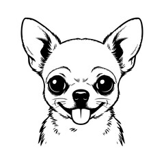 Dibujo sencillo con líneas de la cabeza de un perro chihuahua simpático visto de frente © teracreonte