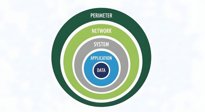 Clean flat nested circles representing layered defense in depth enterprise security strategy