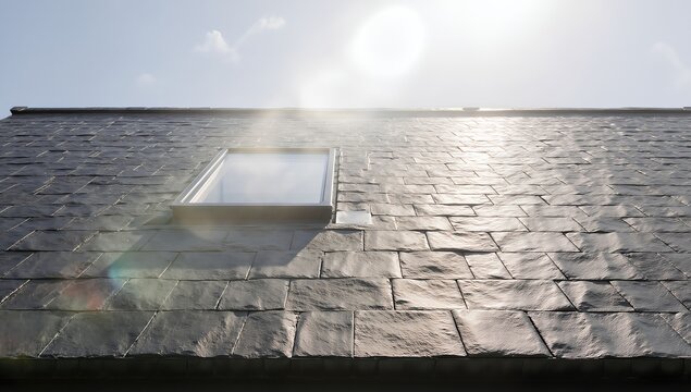 Modern Roof Skylight with Sunlight on Slate Tiles