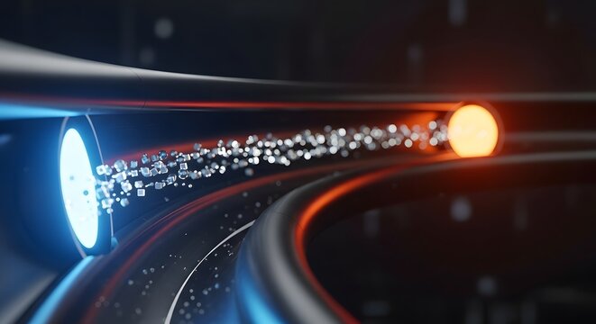 Minimalist data packet tunnel glowing endpoints secure encrypted transport network communication