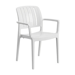 Fototapeta premium Modern white wicker armchair with woven design and wooden frame isolated on transparent background