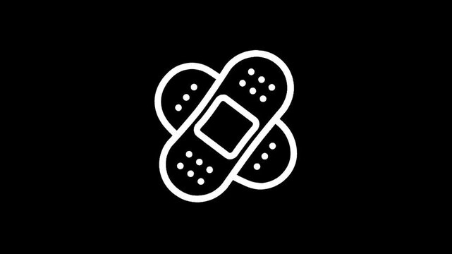 Simple white bandage icon on a black background, representing first aid and healing