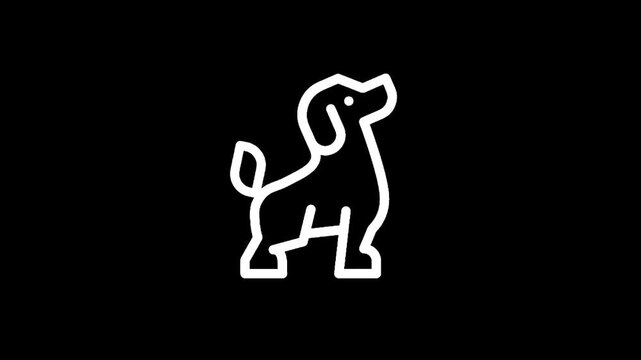 Simple white line art icon of a dog standing on a black background
