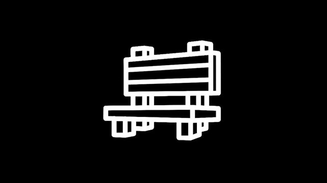 Simple white outline of a park bench on a black background, minimalist design