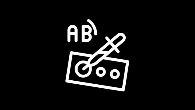 Blood typing icon with dropper and AB blood group symbol on black background