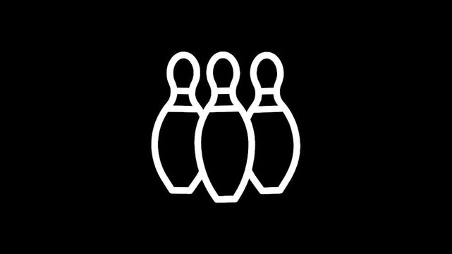 Simple white outline of three bowling pins on a black background, minimalist design