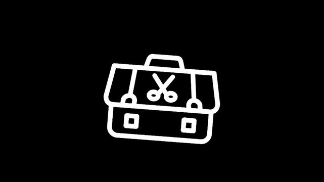 Stylist's briefcase icon with scissors symbol on a black background
