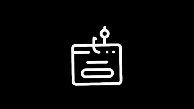 Digital phishing attack icon with a fishing hook snagging a computer screen interface
