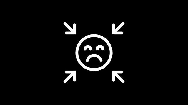 Sad face icon surrounded by four arrows pointing inwards, symbolizing pressure or stress