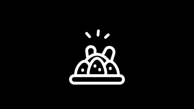 Stylized icon of a festive Easter egg basket with bunny ears and radiating light