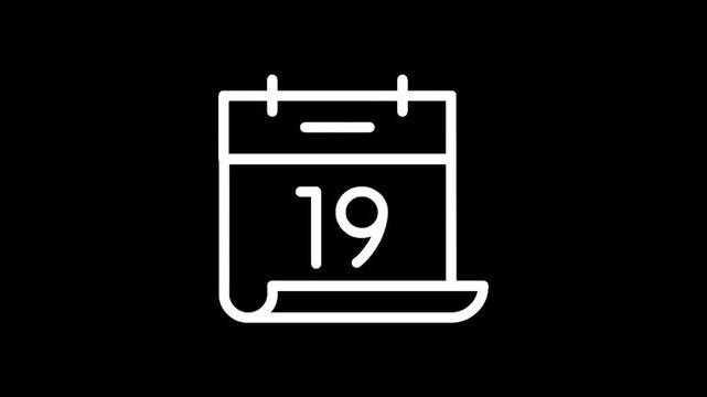 Simple white line art icon of a calendar page showing the number 19