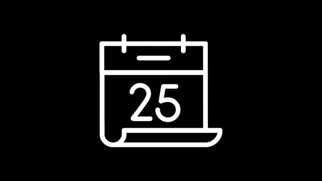 Simple white line art icon of a calendar page showing the 25th day