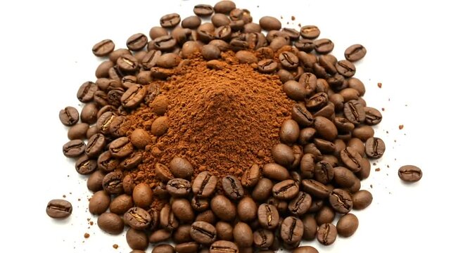 Coffee Beans and Ground Coffee Powder.