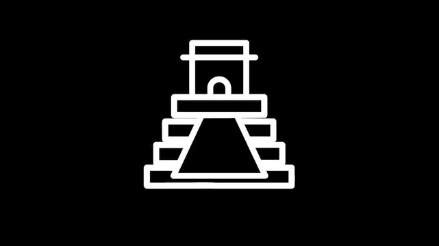 Stylized ancient pyramid with steps and a small structure on top, white outline on black