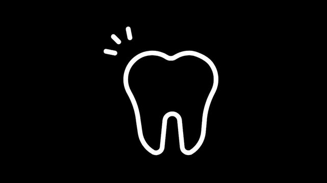 Clean sparkling tooth icon on black background, dental hygiene concept
