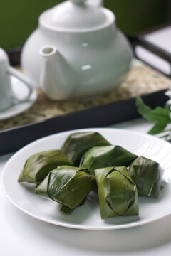 Traditional Kuih Koci Wrapped In Banana Leaves