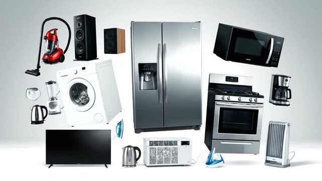 Collection of kitchen and laundry appliances.