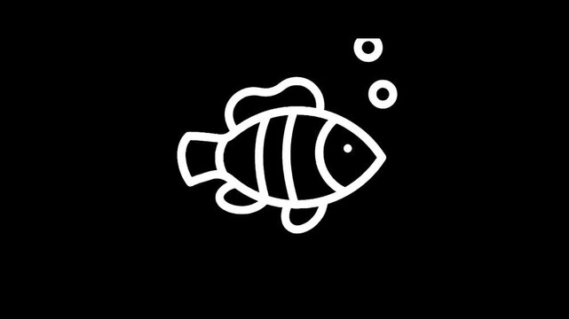 Simple white outline of a clownfish on a black background