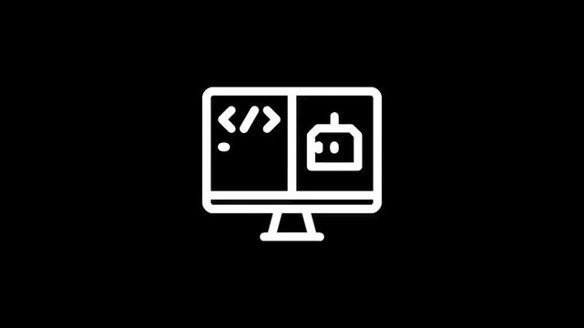 Computer screen displaying code and a robot icon, representing software development and AI