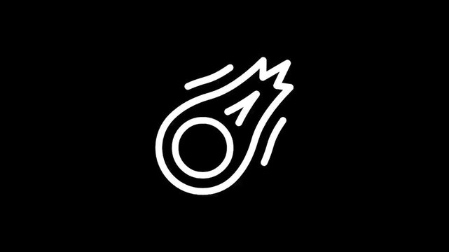 Stylized white comet icon with a fiery tail streaks across a black background