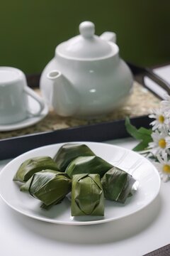 Traditional Kuih Koci Wrapped In Banana Leaves