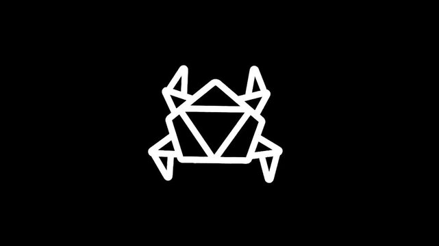 Geometric origami frog icon on a black background, minimalist design