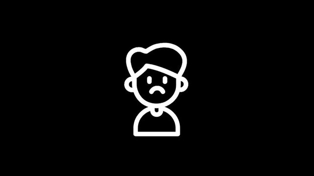 Sad person icon with a frown on a black background, representing negative emotions