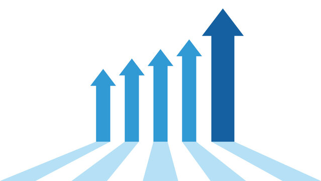 5 Business Arrows pointing up in light blue color represent business competition or cooperation and showing profit growth