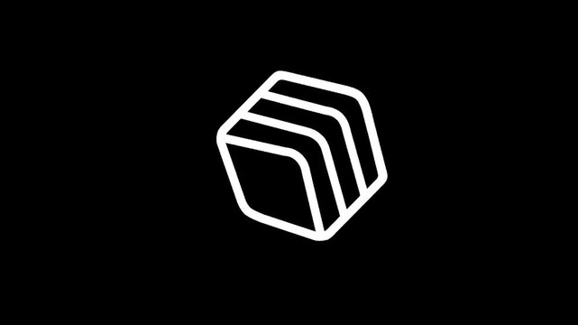 Abstract geometric shape with rounded edges and layered effect on black background