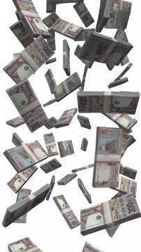 Vertical Aruba Money, Falling Aruban Florin, AWG Cash Isolated on White, 4K