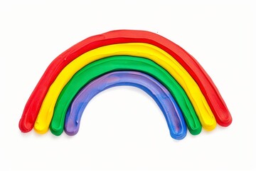 Obraz premium Cute plasticine rainbow on textured cardboard paper isolated on white background flat lay playful clay design