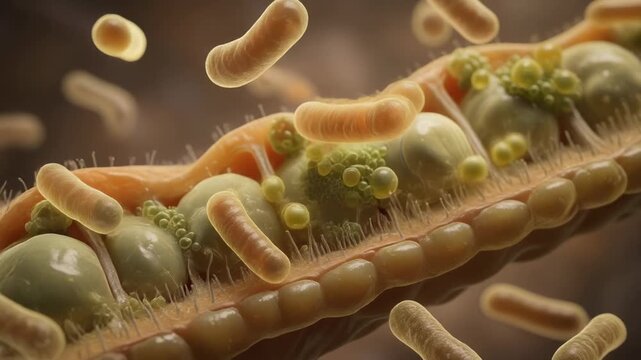 Firefly and vibrant microorganisms thriving in a dynamic natural environment under the microscope