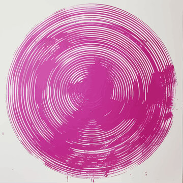 Abstract pink circle art on white background spiral brush strokes