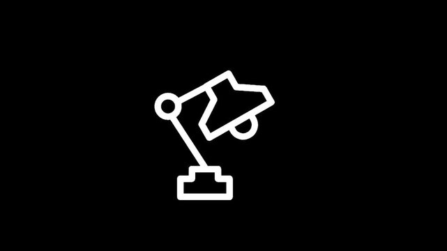 Simple white desk lamp icon on a black background, minimalist design for modern concepts
