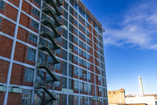Zlin industrial architecture historic factory building with fire escape