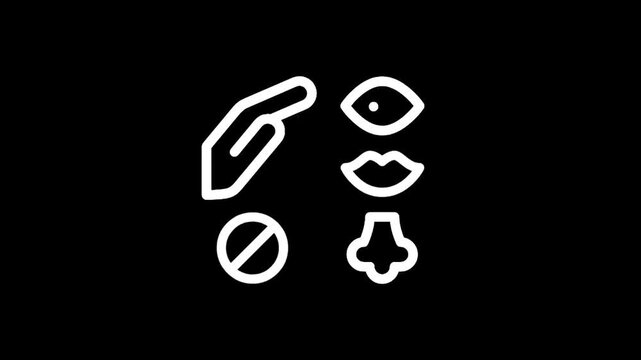 Iconography representing the prohibition of touching the face and its features