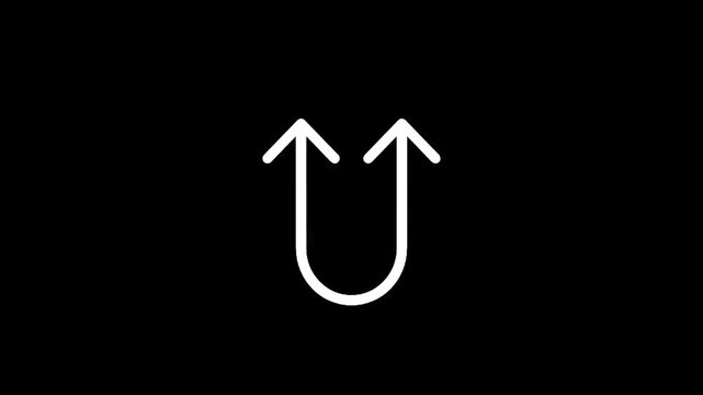 Minimalist white U-turn arrow symbol on a stark black background
