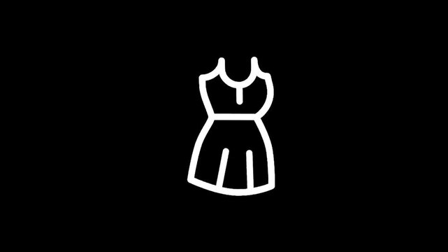 Simple white line art icon of a dress on a black background