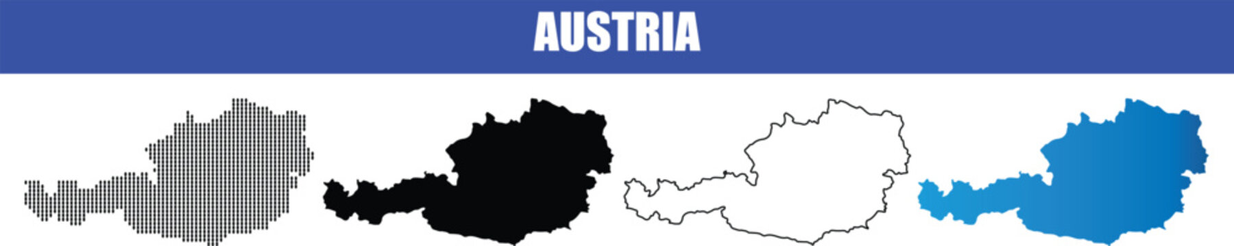Austria map, vector illustration of the country's outline in various styles and colors on a transparent background for design