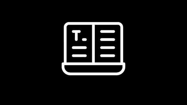 Simple white icon of an open book with text on black background