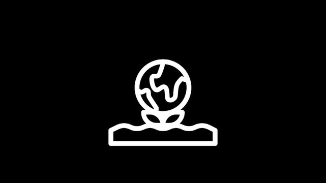 Stylized globe icon emerging from soil with sprouting leaves, symbolizing growth and new beginnings
