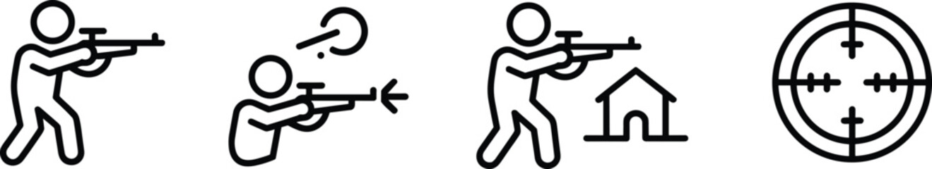 Sniper shooter rifle aiming and crosshair target icon set marksmanship shooting symbol line vector illustration collection isolated design © Hello there