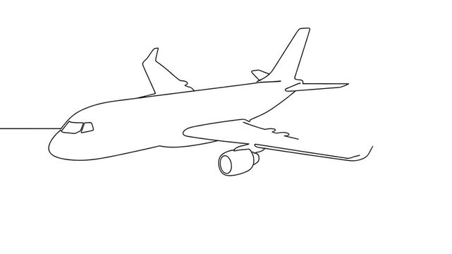 Continuous Line Drawing of an Airplane Flying in the Sky Minimalist Art Style.