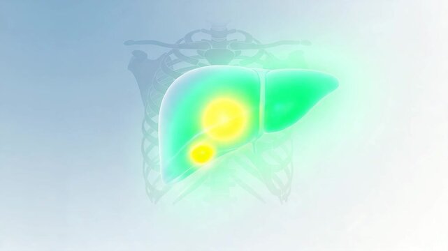 Blue Liver With Glowing Core And Moving Gallstones Flow