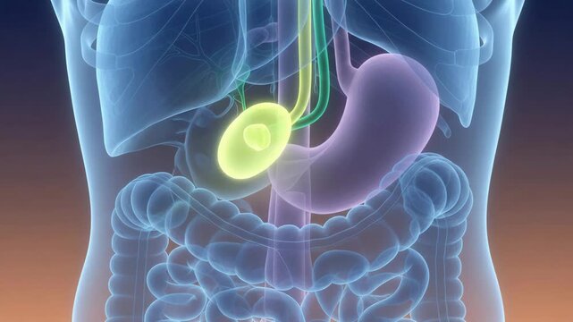 Abdominal Organs Highlighting Gallbladder With Visible Gallstones