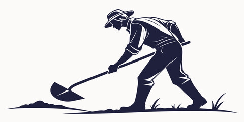 A man in a cap using a shovel to dig in the ground outdoors © Mamun